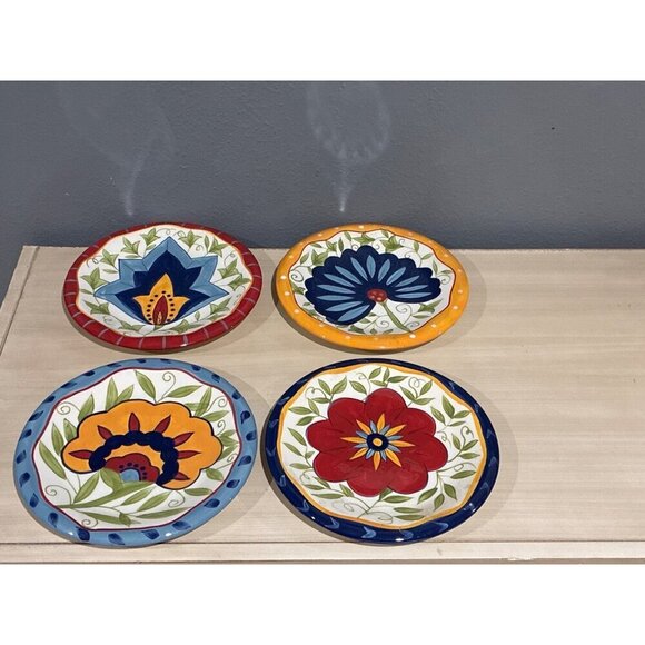 Pier 1 set of four 8 1/4" plates with a pretty hand painted flowers design - Picture 2 of 8